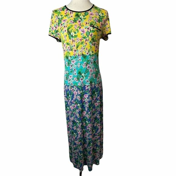 Juicy Couture Ombré Multicolor Crewneck Short Sleeve Floral Maxi Dress size M - Picture 14 of 14